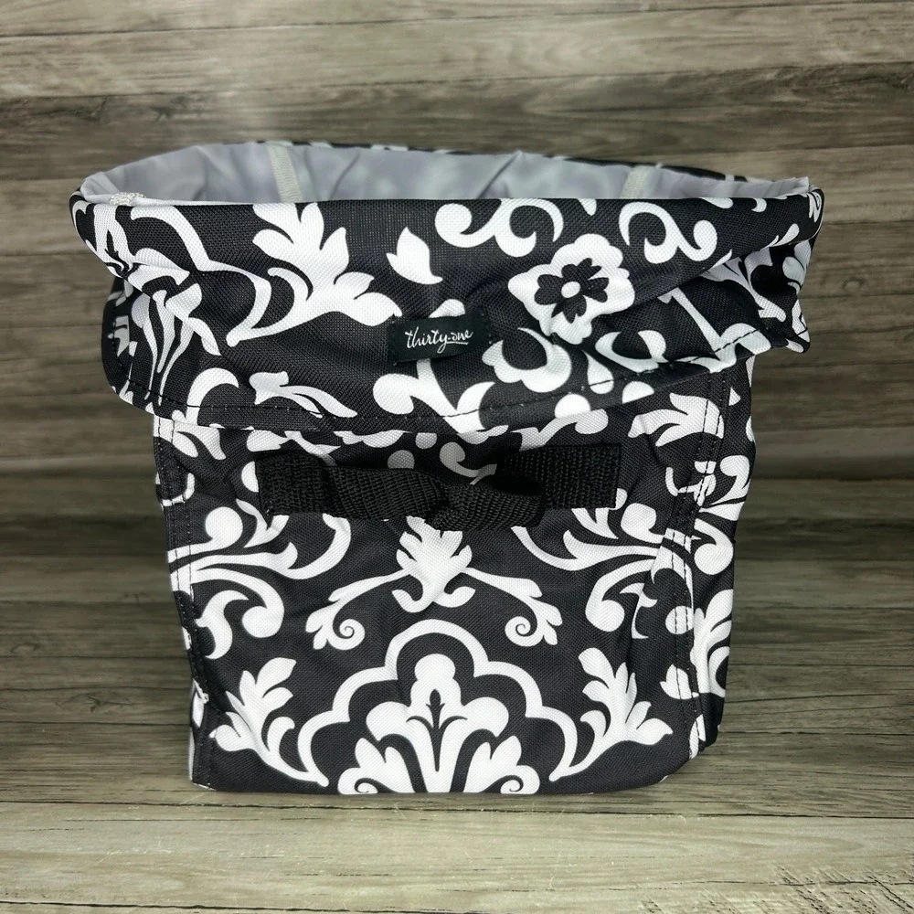 Thirty-One Collapsible Mini Utility Tote Bin Black Parisian Pop Storage
